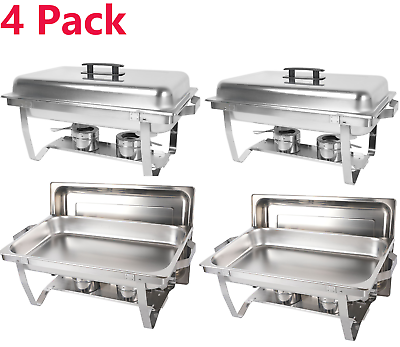 4 Pack Chafing Dish 8 QT Food Warmer Stainless Steel Buffet Set Catering Chafer $109.00