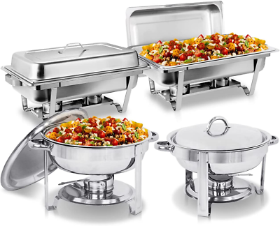 #ad Stainless Steel Combo 2 round Chafing Dish 2 Rectangular Chafers $180.99