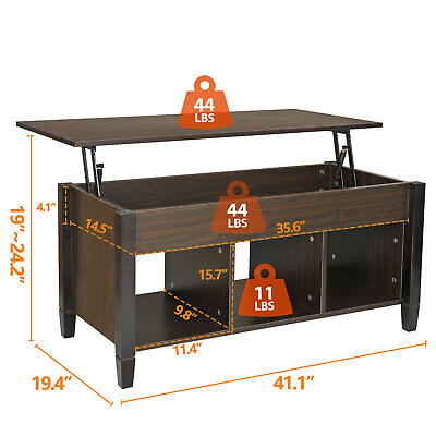 Lift Top Coffee Table W 3 Hidden Storage Shelfand Compartment for Living Room $74.58