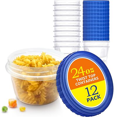 #ad 12 Pack 24 oz Small Food Storage Containers with Blue Screw Lids Plastic Twi... $22.58