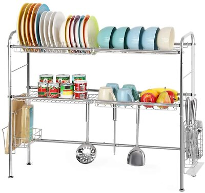 #ad Over The Sink Dish Drying Rack Stainless Steel 2 Tier Kitchen Dish Drainer $58.99