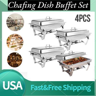 4 PCS Catering Stainless Steel Chafer Chafing Dish Sets 8QT Party Pack Full Size $135.34