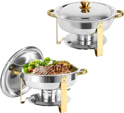 #ad 5QT 2 Packs Round Chafing Dish Buffet Set Stainless Steel Catering W Lid Holder $56.99