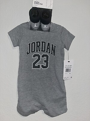 Nike Air Jordan Baby Boy Grey #23 Short Romper amp; Booties Set Size 0 6 Months NEW $13.80