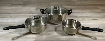 #ad Vintage Set 3 Tramontina Cookware Pans 4 Qt 2 Qt 1 Qt No Lid Stainless Steel $30.00