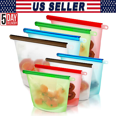 #ad #ad Silicone Food Storage Containers Reusable Bags Zip #x27;N#x27; Lock Pouch Fresh Sealer $12.98