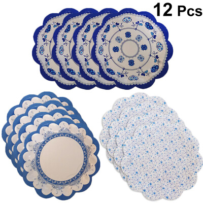 12PCS Blue and White Paper Plates Disposable Dish Set $9.66
