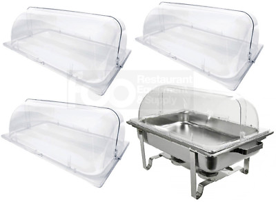 #ad 4 PACK Full Size Roll Top Chafing Dish Clear Plastic Pan Display Cover Chafer $195.00