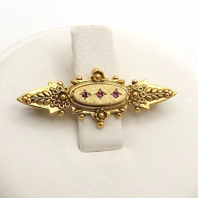 #ad #ad Victorian 14k Gold Ruby Bar Pendant Brooch Pin Etruscan Style July Birthstone $379.05