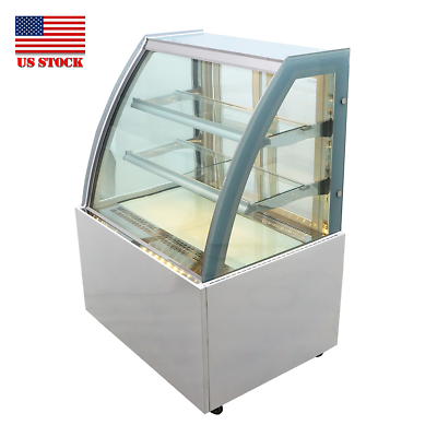 220V 35.4quot; Refrigerated Cake Display Cabinet 3 Layers Glass Bakery Showcase $1499.99