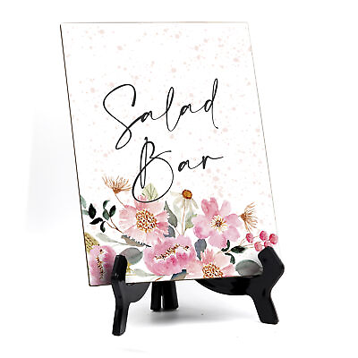 #ad #ad Salad Bar Table Sign with Easel Floral Watercolor Design 6quot; x 8quot; $12.34
