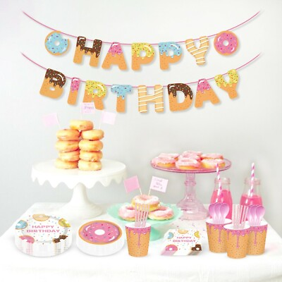 #ad Complete Donut Theme Birthday Party Tableware and Decorations Set with Balloons $28.99