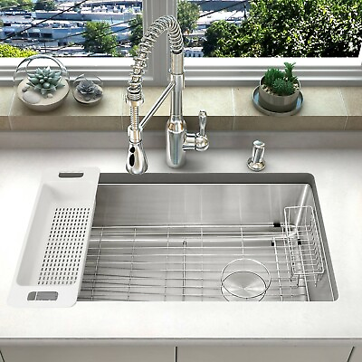 Zuhne Offset Drain Kitchen Sink 16 Gauge Stainless Steel Undermount or Drop In $121.00