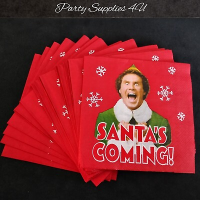 #ad 20pk Buddy Elf Red Paper Napkins Christmas Party Food Table Tissue Festive Movie GBP 2.99