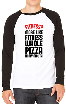 Fitness Whole Pizza In My Mouth Funny Mens T shirt Baseball Tee GBP 13.99