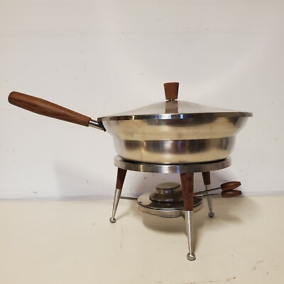 #ad MCM Stainless Steel Chafing Dish 2 qt 18 8 WF Wood Handle amp; Legs Clean JAPAN $22.40