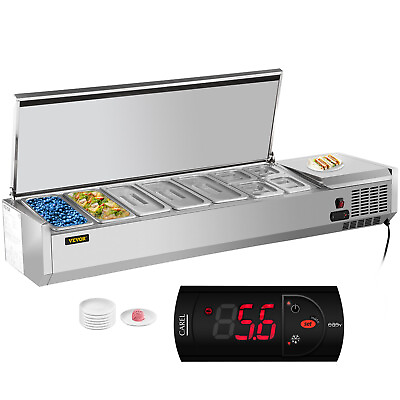 VEVOR 71quot; Countertop Refrigerated Salad Pizza Prep Station Stainless Cover 9 Pan $1599.99