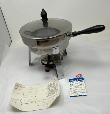 #ad Vintage NOS Republic Stainless Steel Chafing Dish with warmer amp; Paperwork $45.00