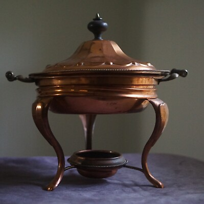 #ad #ad Copper Chafing Pot and Stand. Lidded Dish with Handle over Warming Stand Burner $32.49