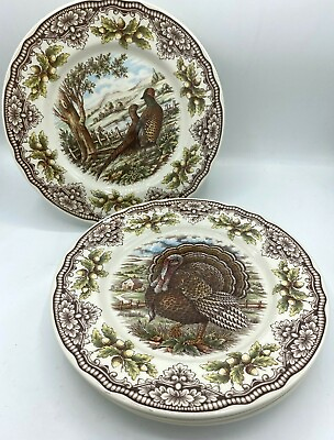 Victorian English Pottery Thanksgiving Turkey Pheasant Dinner Plate New Set of 4 $58.88