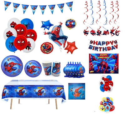 #ad Spiderman Balloons decoration foil Latex AGE set Kid Birthday party Banner Plate GBP 24.99