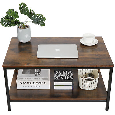 Rustic Wood Coffee Table Rectangular Coffee Table with Storage Shelf Durable 31quot; $52.58
