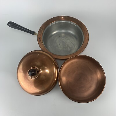 #ad #ad Vintage Copper Chafing Dish Server 3 Piece Set No Stand $29.95