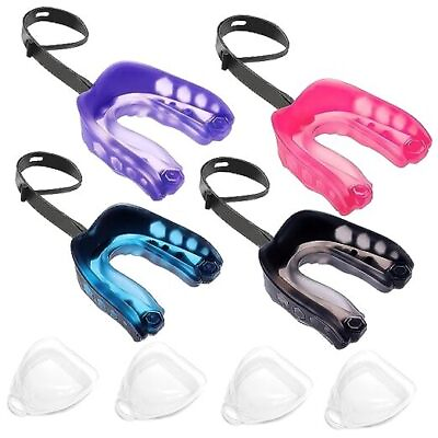 #ad 4 Pack Football Mouth Guard with Strap Soft Mouth Guard for Sports with 4 $28.16