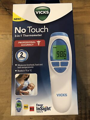 #ad Vicks No Touch 3 in 1 Thermometer Measures Forehead Food amp; Bath Temperatures F C $9.99