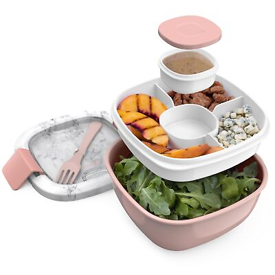 #ad ® All in One Salad Container Large Salad Bowl Bento Box Tray Leak Proof S... $24.14