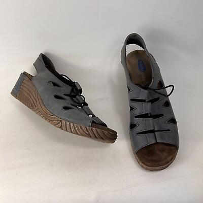 #ad Wolky fogo lace up women#x27;s size 9.5 grey leather minimalist wedge sandals $49.00