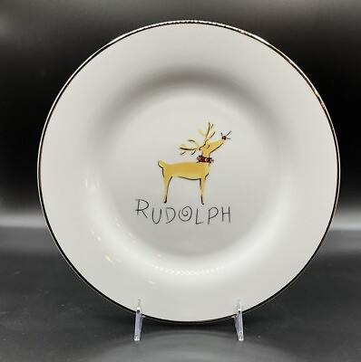 #ad Pottery Barn Christmas 11in Rudolph Dinner Plate Santa’s Reindeer Collection $149.50