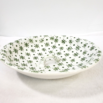 #ad Vintage Dish Lid Green White Floral Leaf with handle drain hole 9.75in wide $11.40