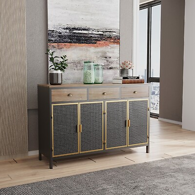 Metal Buffet Sideboard Storage Cabinet Entryway Console Table with Door Gray $295.99