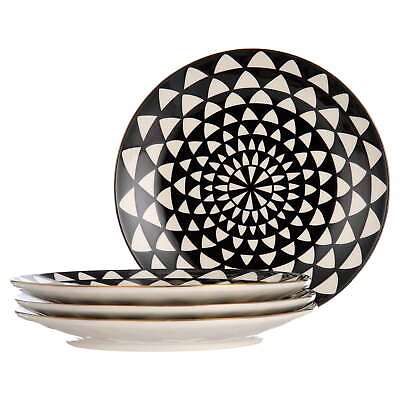 #ad Thyme Table Dinnerware Black White Medallion Stoneware Salad Round Plates 4 Pack $28.18