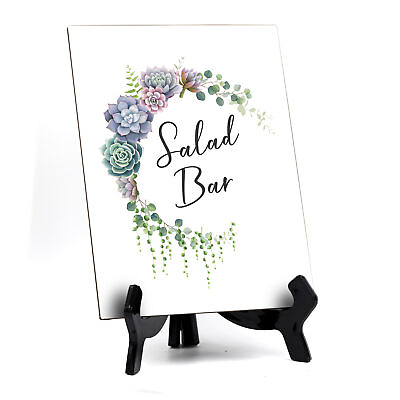 #ad Salad Bar Table Sign with Easel Floral Crescent Design 6quot; x 8quot; $12.99