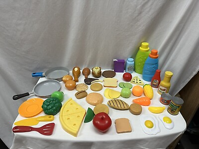 #ad Pretend Play Food Kids Toys Lot Bread Fruit Vegetables Meat Dessert 53 Pieces $22.99