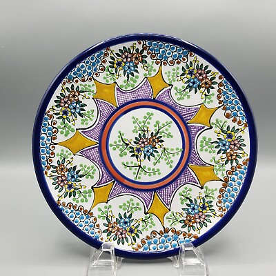 Talavera Arte Pottery Salad Plate Puebla Mexico Purple Lattice Work Wall Hanging $19.99