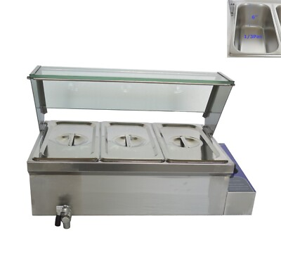 110V 3*1 3*6quot; Pan Buffet Food Warmer Stainless Steel with Glass Sneeze Guard $309.00