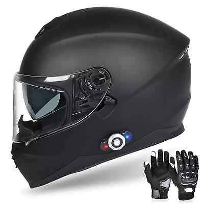 #ad DOT Motorcycle Helmet Full Face With Bluetooth Headset Intercom Gloves $105.95