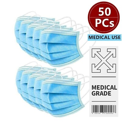 50 PCs Face Mask Medical Surgical Dental Disposable 3 Ply Earloop Mouth Cover $6.77