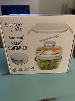 Bentgo Glass Leak Proof Salad Container Large 61oz Salad Bowl 4 Compartments NIB $21.99