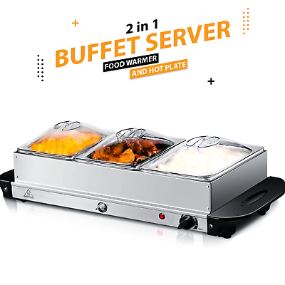 3 X 2.5L ELECTRIC BUFFET SERVER ADJUSTABLE TEMPERATURE FOOD WARMER HOTPLATE TRAY GBP 33.85