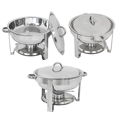 #ad New Chafer 3 Pack Round Chafing Dish Sets 5 QT Dinner Serving Stainless Steel $70.59
