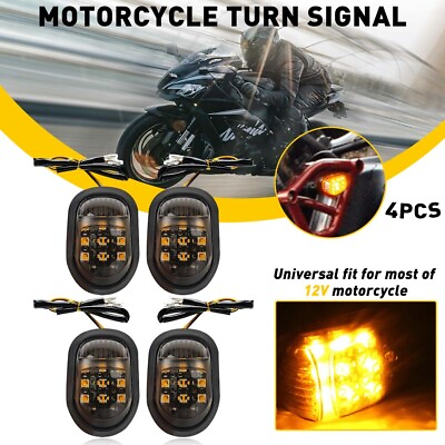 4PCS Smoke Amber LED Motorcycle Turn Signal Indicator Blinker Light Universal $18.99