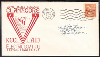 #ad WWII Submarine USS CLAMAGORE SS 343 KEEL LAYING Naval Cover C1214 $4.95