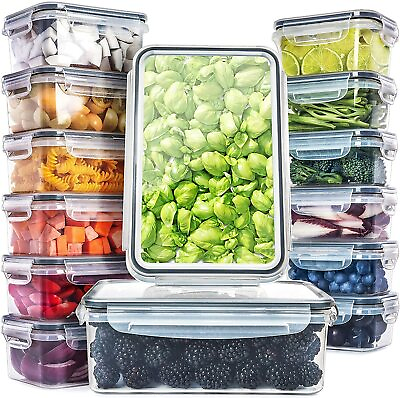 Plastic Meal Prep Container set w Lid Food Storage BPA free Microwave Safe 14 pc $32.98
