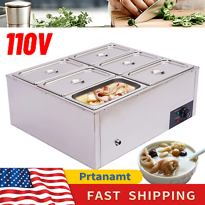 #ad 6 Pan Electric Countertop Food Warmer w Lids Used For Catering Restaurant 110V $164.35