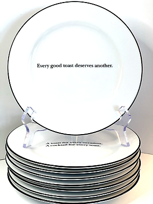 #ad Pottery Barn Plates 8 Salad Buffet Appetizer Cocktail Quotes White Black MINT $44.35