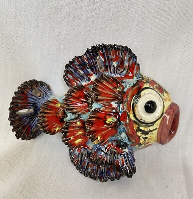 #ad Lavorato A Mano Vietri Italian Hand painted Pottery Fish Wall Hanging Mouth Open $24.75